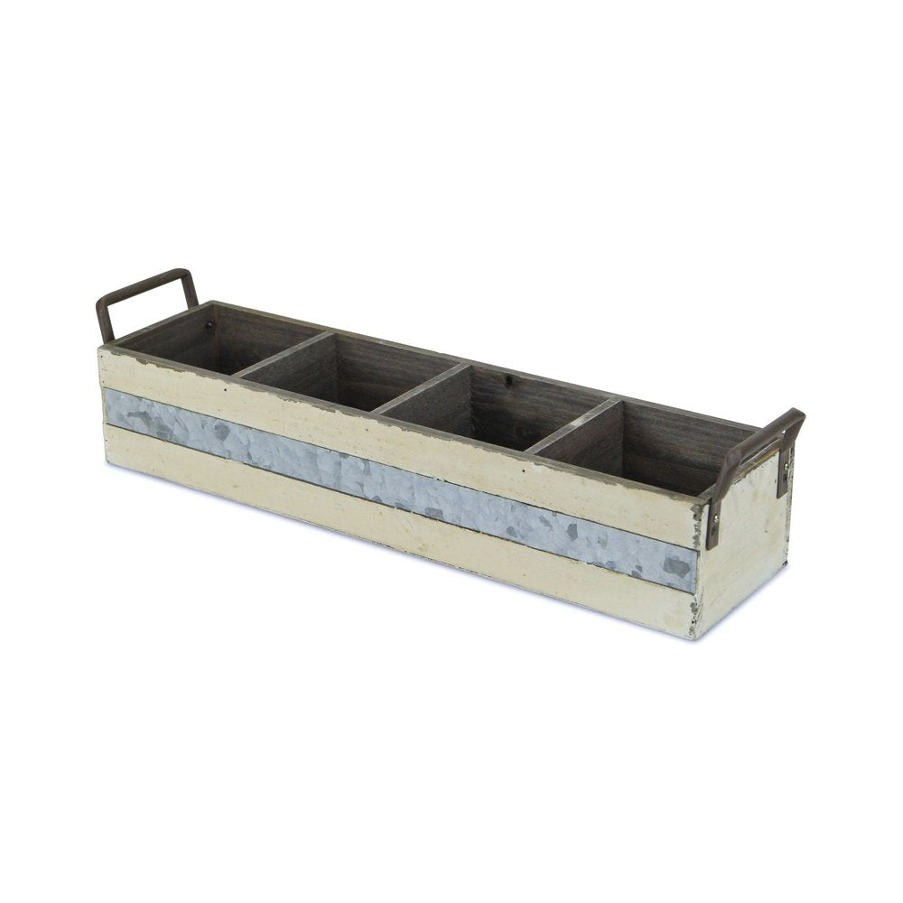 19" Antiqued White Galvanized Solid Wood And Metal Organizing Box