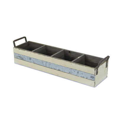 19" Antiqued White Galvanized Solid Wood And Metal Organizing Box