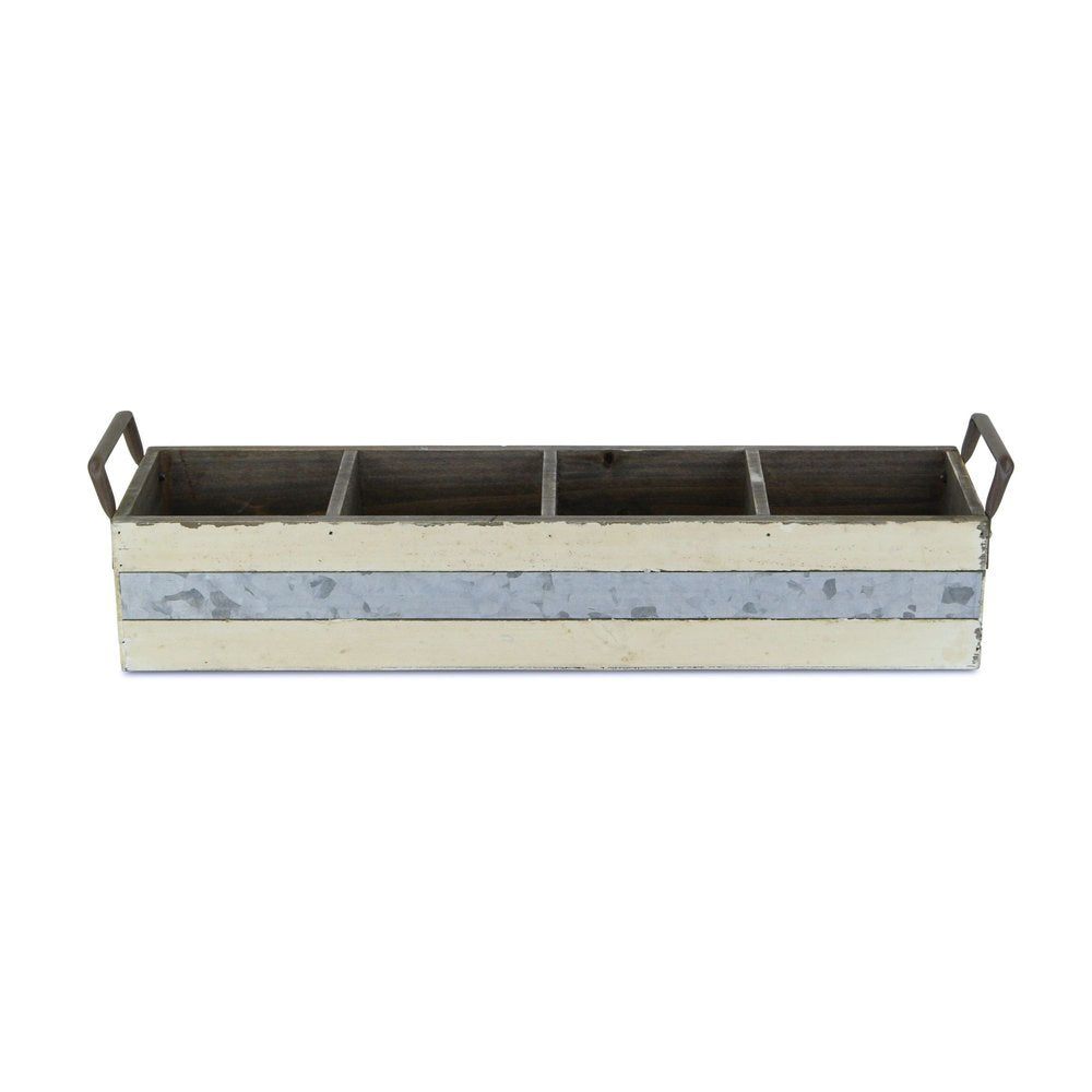 19" Antiqued White Galvanized Solid Wood And Metal Organizing Box