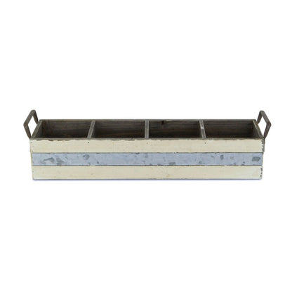 19" Antiqued White Galvanized Solid Wood And Metal Organizing Box