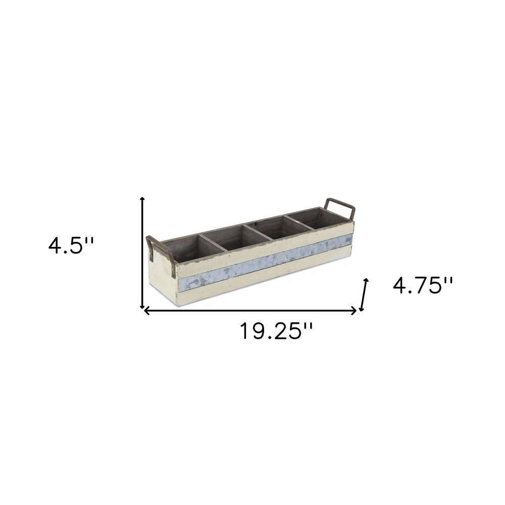 19" Antiqued White Galvanized Solid Wood And Metal Organizing Box