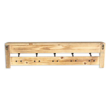 32" Natural Wood Five Hook Wall Mount Coat Rack