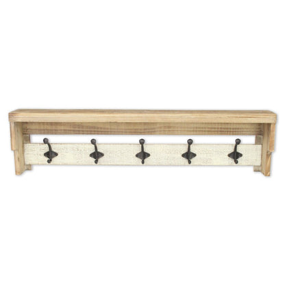 32" Natural Wood Five Hook Wall Mount Coat Rack