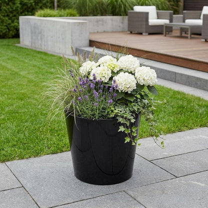 9" Black Recycled Plastic Indoor Outdoor Round Pot Planter