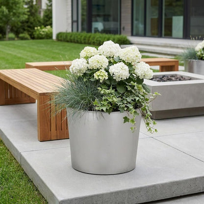 7" Silver Recycled Plastic Indoor Outdoor Round Pot Planter