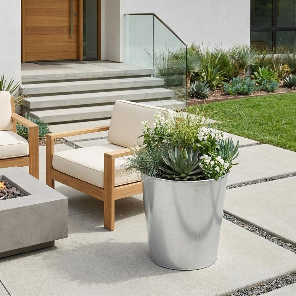 5" Silver Recycled Plastic Indoor Outdoor Round Pot Planter