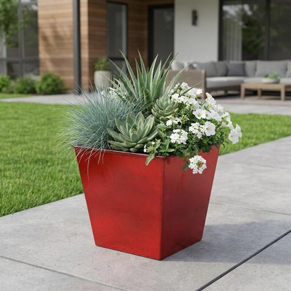 5" Red Recycled Plastic Indoor Outdoor Square Pot Planter