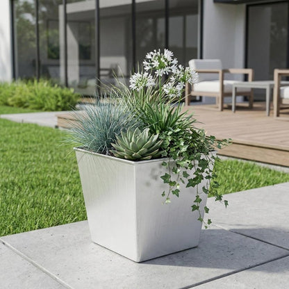 7" Silver Recycled Plastic Indoor Outdoor Square Pot Planter