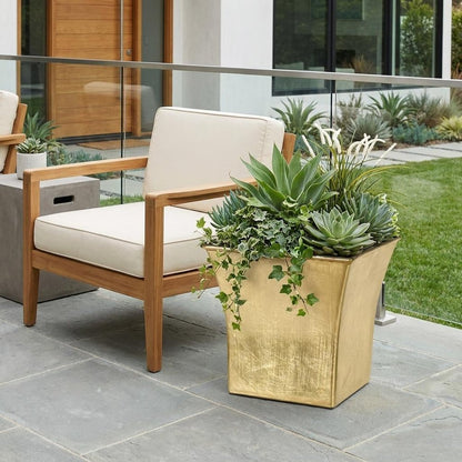 7" Gold Recycled Plastic Indoor Outdoor Square Pot Planter