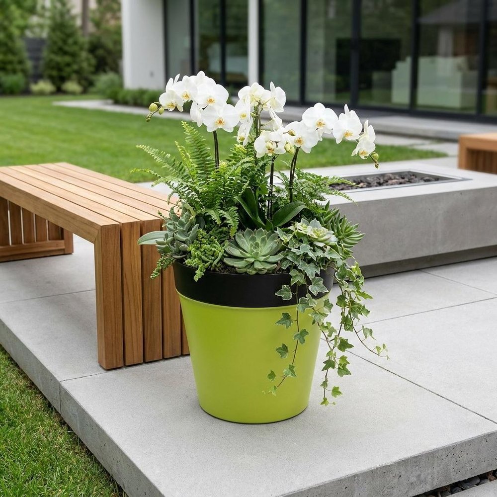 5" Lime Green Recycled Plastic Indoor Outdoor Round Pot Planter