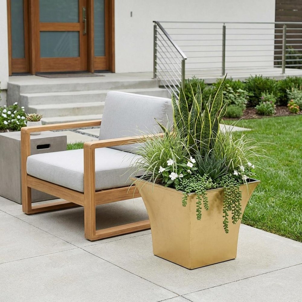 5" Gold Recycled Plastic Indoor Outdoor Square Pot Planter