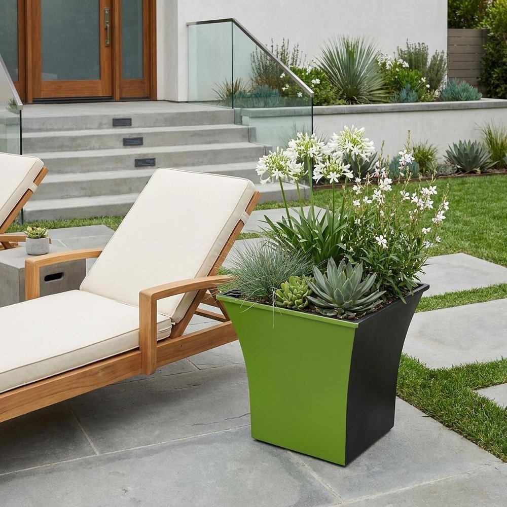 5" Lime Green Recycled Plastic Indoor Outdoor Square Pot Planter