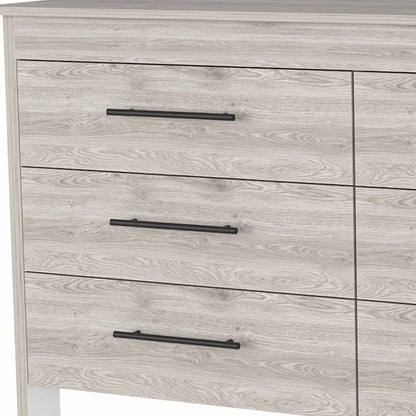 59" Natural And Black Wood Six Drawer Double Dresser