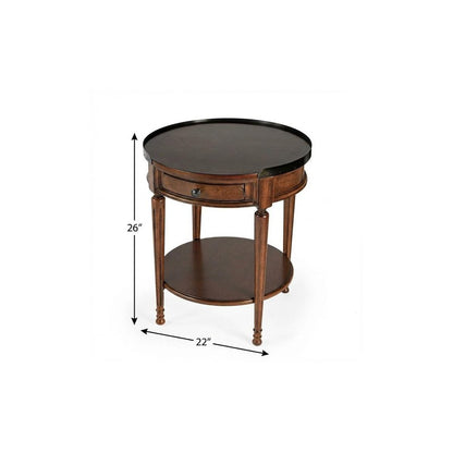 26" Medium Brown Manufactured Wood Round End Table With Drawer And Shelf