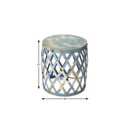 17" Rustic Blue Iron Lattice Round Top End Table