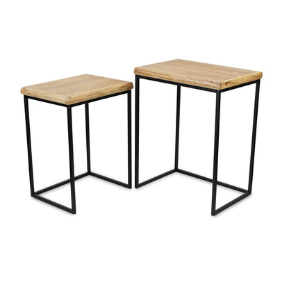 Set of Two 25" Black And Brown Solid Wood Nested Tables