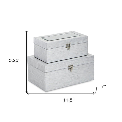Set of Two Silver Nesting Wood And Mirrored Glass Organizing Box With Lid
