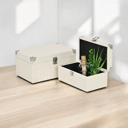 Set of Two White Nesting Metal And Solid Wood Organizing Box With Lid