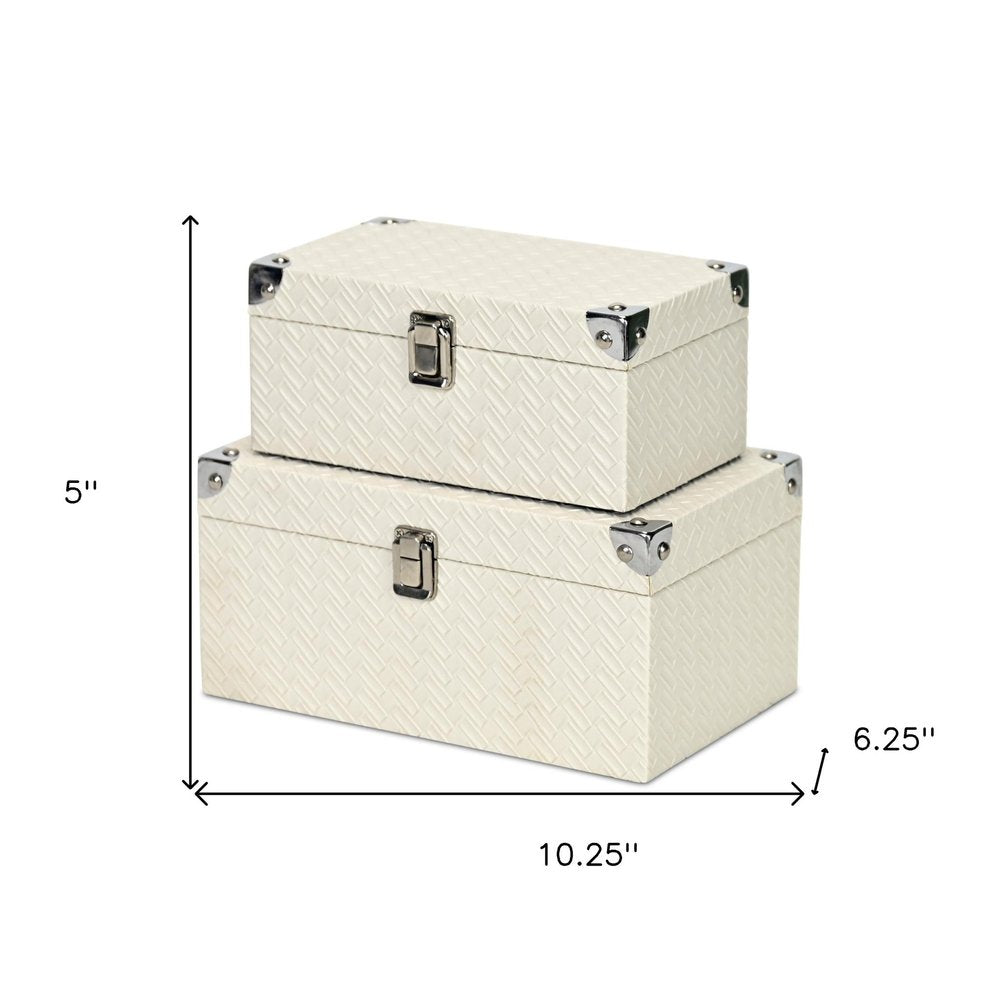 Set of Two White Nesting Metal And Solid Wood Organizing Box With Lid