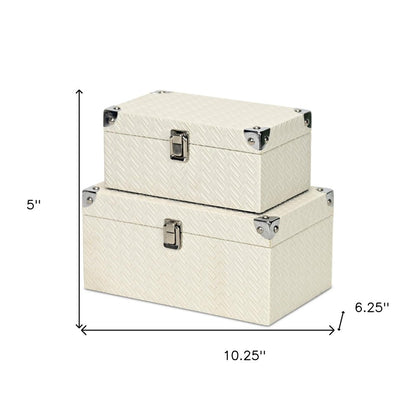 Set of Two White Nesting Metal And Solid Wood Organizing Box With Lid