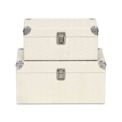 Set of Two White Nesting Metal And Solid Wood Organizing Box With Lid