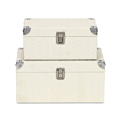 Set of Two White Nesting Metal And Solid Wood Organizing Box With Lid