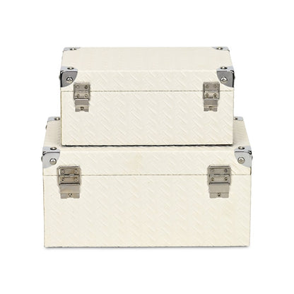 Set of Two White Nesting Metal And Solid Wood Organizing Box With Lid