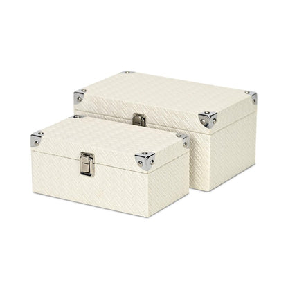 Set of Two White Nesting Metal And Solid Wood Organizing Box With Lid