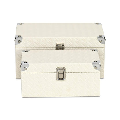 Set of Two White Nesting Metal And Solid Wood Organizing Box With Lid