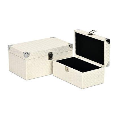 Set of Two White Nesting Metal And Solid Wood Organizing Box With Lid