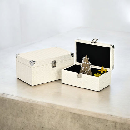 Set of Two White Nesting Metal And Solid Wood Organizing Box With Lid