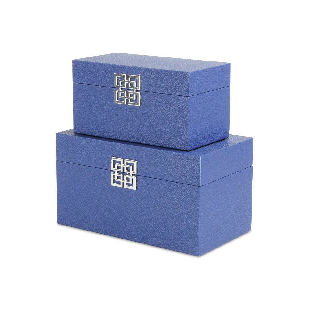 Set of Two Navy Blue Nesting Wood And Shagreen Organizing Box With Lid