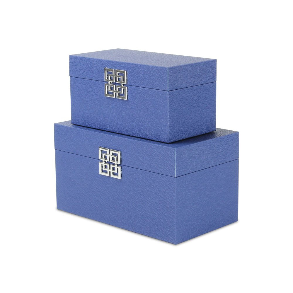Set of Two Navy Blue Nesting Wood And Shagreen Organizing Box With Lid