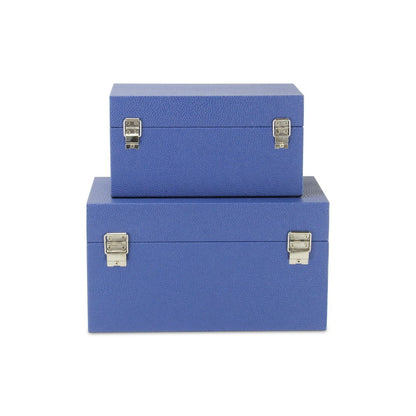 Set of Two Navy Blue Nesting Wood And Shagreen Organizing Box With Lid