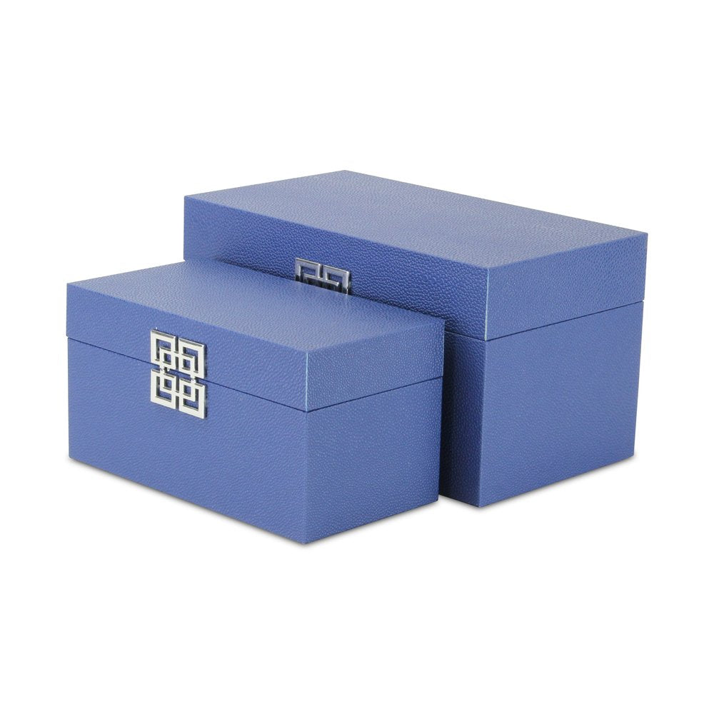 Set of Two Navy Blue Nesting Wood And Shagreen Organizing Box With Lid