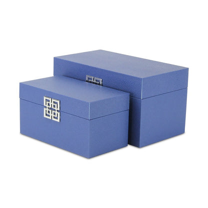 Set of Two Navy Blue Nesting Wood And Shagreen Organizing Box With Lid