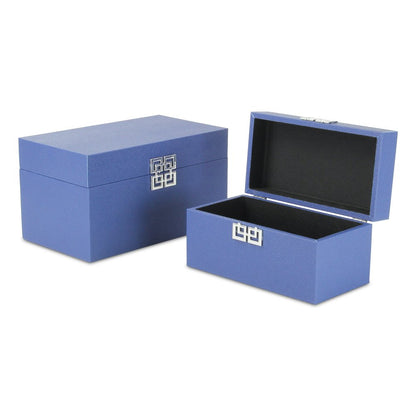 Set of Two Navy Blue Nesting Wood And Shagreen Organizing Box With Lid
