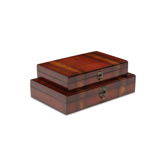 Set of Two Brown Nesting Wood Organizing Box With Lid
