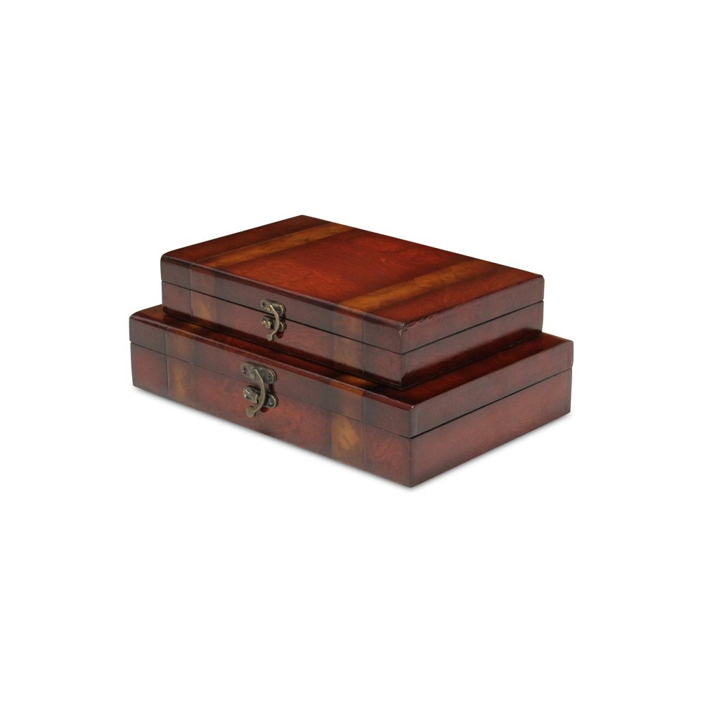 Set of Two Brown Nesting Wood Organizing Box With Lid