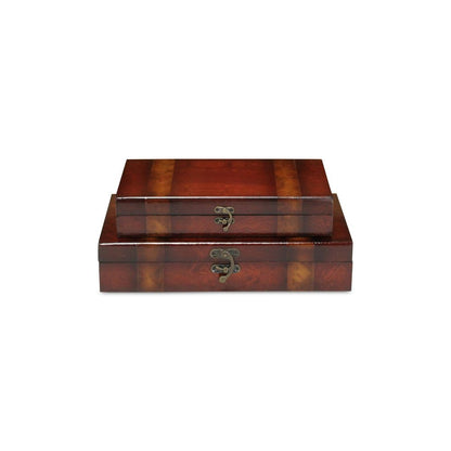 Set of Two Brown Nesting Wood Organizing Box With Lid