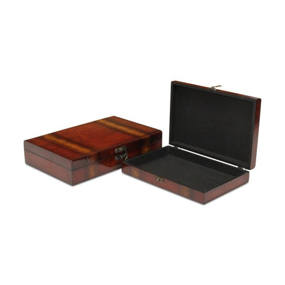 Set of Two Brown Nesting Wood Organizing Box With Lid