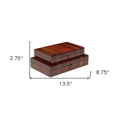 Set of Two Brown Nesting Wood Organizing Box With Lid