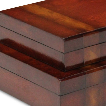 Set of Two Brown Nesting Wood Organizing Box With Lid
