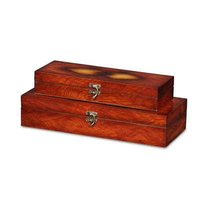 Set of Two Brown Nesting Wood Organizing Box With Lid