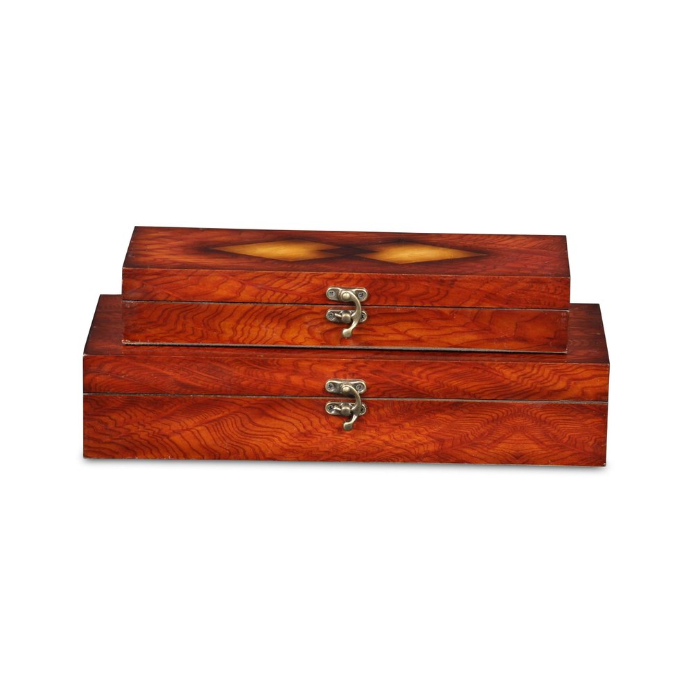 Set of Two Brown Nesting Wood Organizing Box With Lid