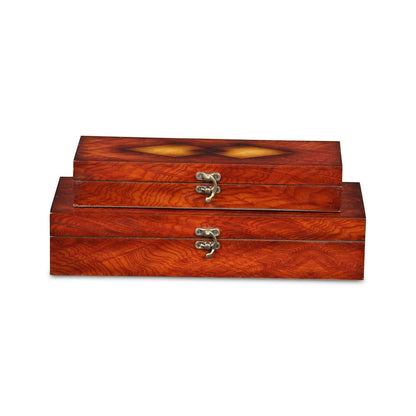 Set of Two Brown Nesting Wood Organizing Box With Lid