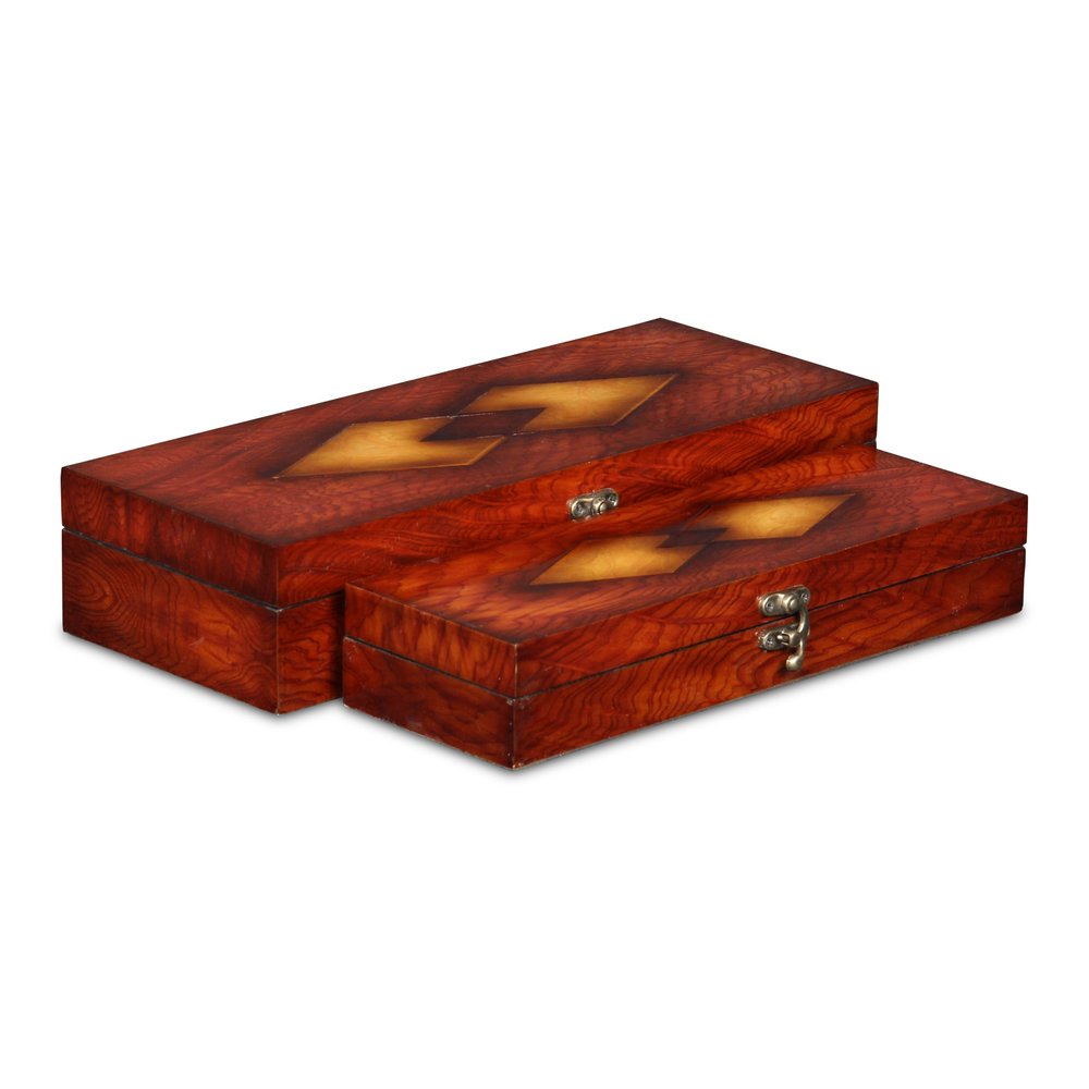 Set of Two Brown Nesting Wood Organizing Box With Lid