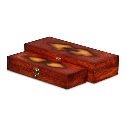 Set of Two Brown Nesting Wood Organizing Box With Lid