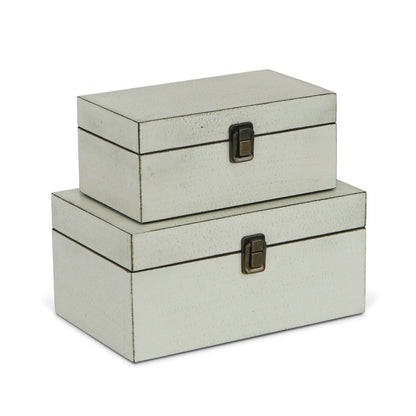 Set of Two Off White Nesting Solid Wood Organizing Box With Lid
