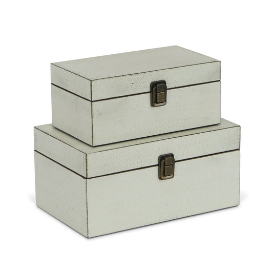 Set of Two Off White Nesting Solid Wood Organizing Box With Lid